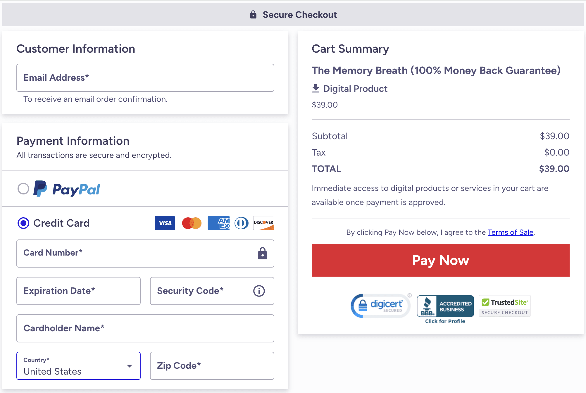 The Memory BreathCheckout Page